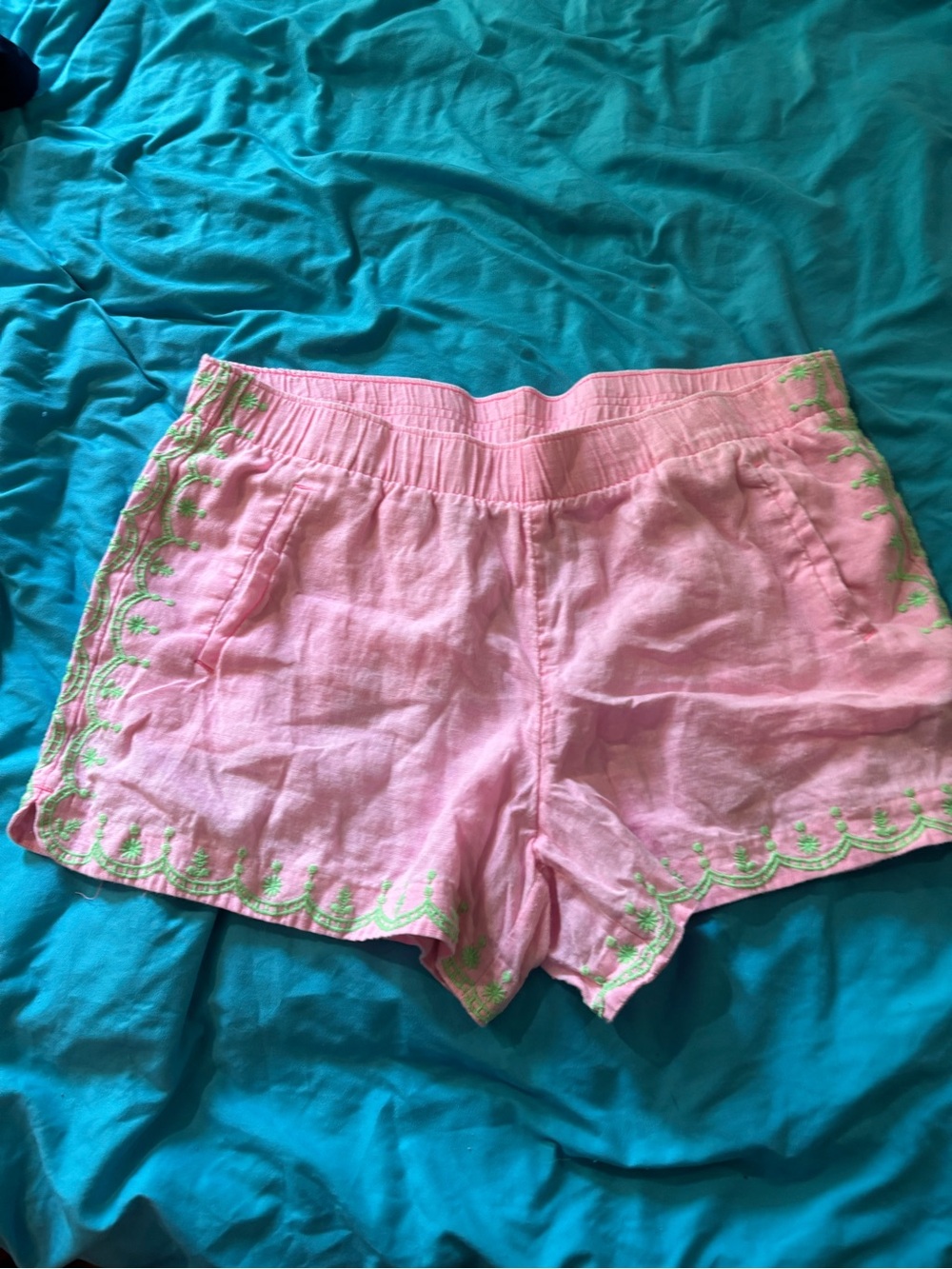 Lilly Pulitzer Pink and Teal Elastic Waist Shorts